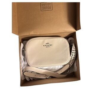 Coach Crossbody White Leather Studded Strap Satchel Purse Bag NWT & Box